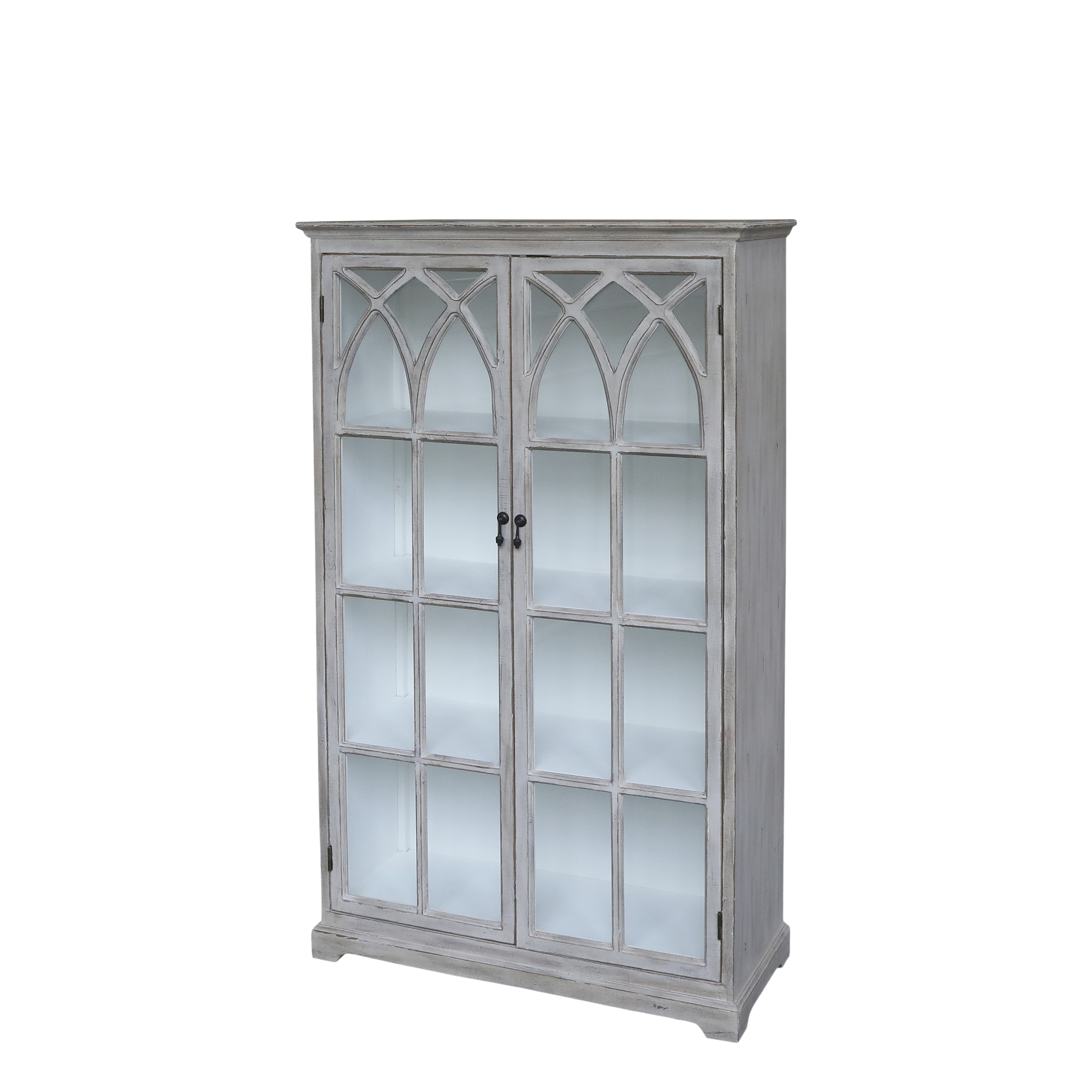 CHIC ANTIQUE VITRINESKAB M/BUEDE GLASLÅGET SAND - 154