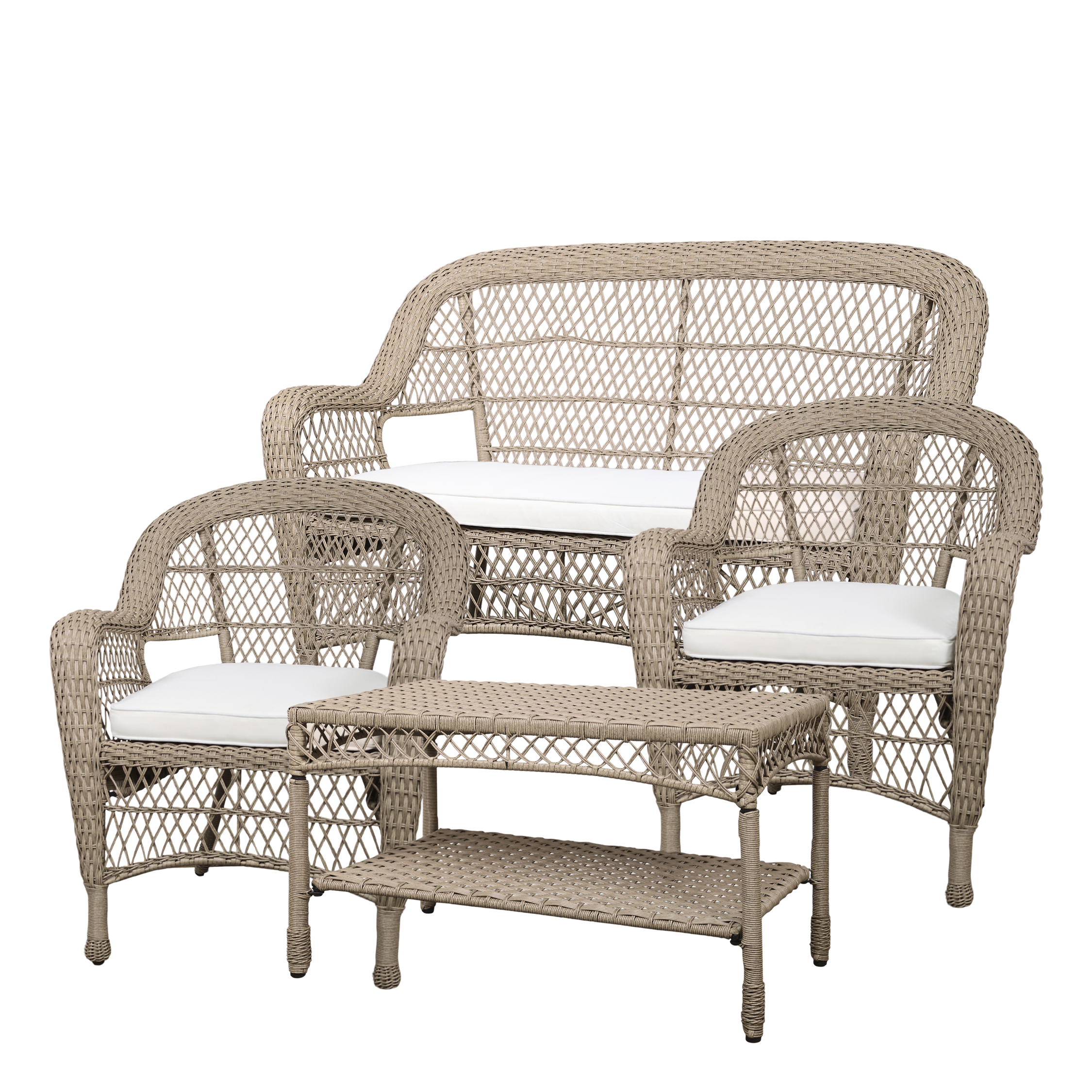 CHIC ANTIQUE HAVESÆT M/FLET BORD/SOFA 2 STOLE INKL HYNDE NATUR – 127