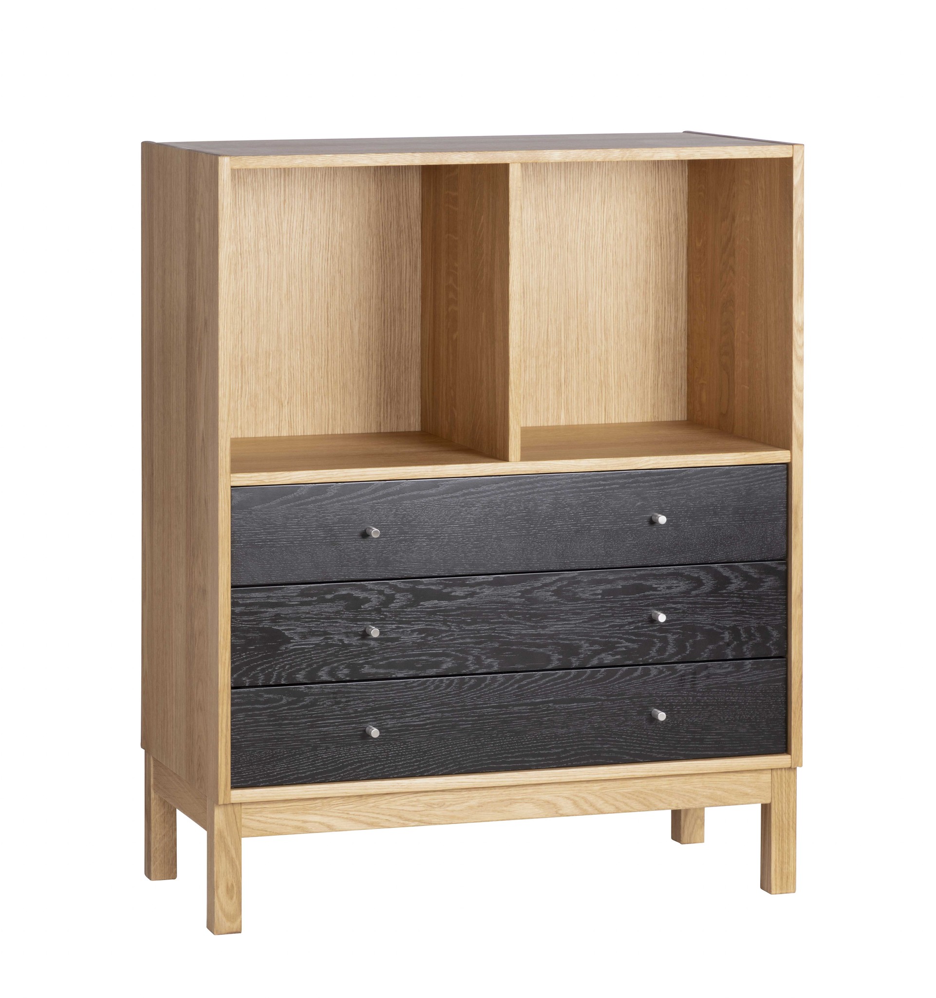 HASLEV KOMMODE 3002 I OLIEDE EGETRÆ MED FRONTER I SORTBEJDSKET OG LACQUERET EG – 88