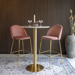 House Nordic Lausanne Bar Stol - rosa velour med ben i messing look 108