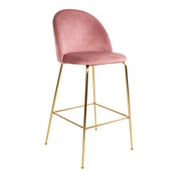 House Nordic Lausanne Bar Stol - rosa velour med ben i messing look 108
