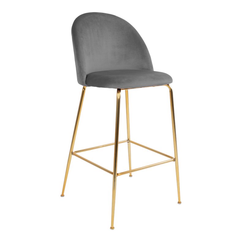 House Nordic Lausanne Bar Stol - gr velour med ben i messing look 108