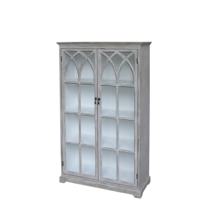 CHIC ANTIQUE VITRINESKAB M/BUEDE GLASL�GET SAND - 154