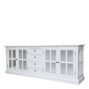 CHIC ANTIQUE MARSEILLE VITRINE/SKNK MED 4 LGER/4 SKUFFER HVID - 220