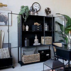 CHIC ANTIQUE VITRINESKAB M/3 GLASLGER/HYLDER SORT - 175