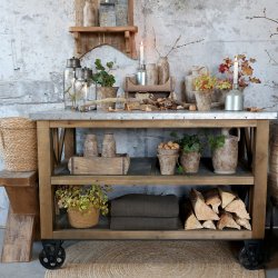 CHIC ANTIQUE KKKEN / REOL M/ZINK TOP/HJUL/HYLDER NATUR - 120