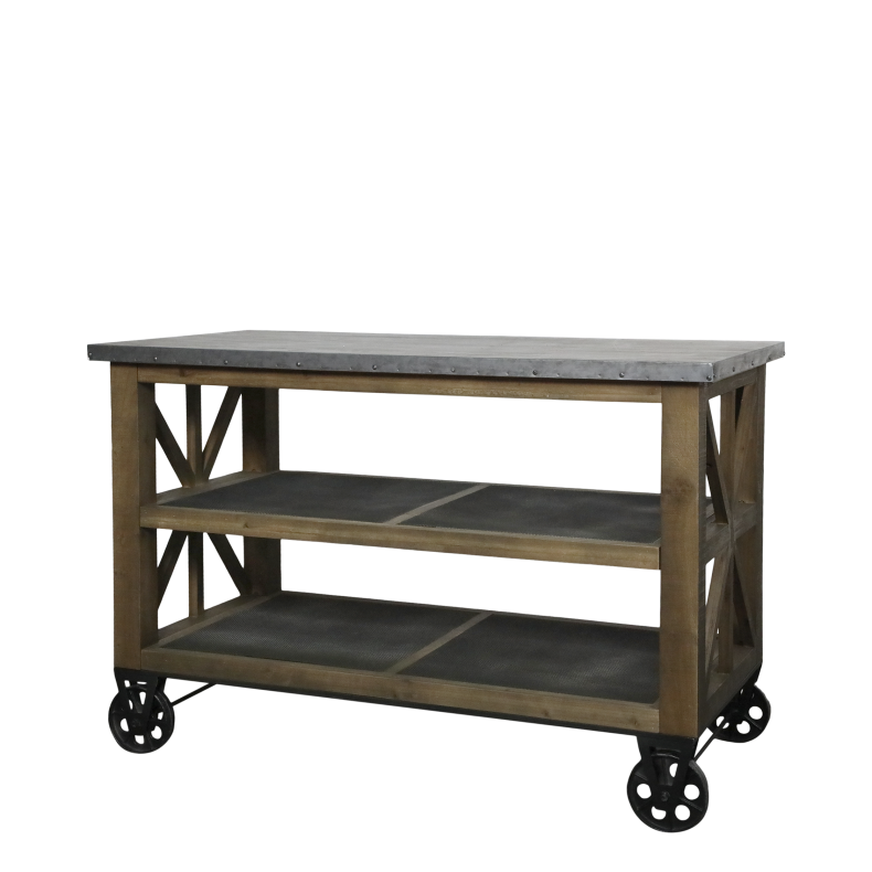 CHIC ANTIQUE KKKEN / REOL M/ZINK TOP/HJUL/HYLDER NATUR - 120