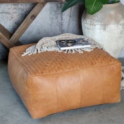 CHIC ANTIQUE LOUNGEPUF I L�DER COGNAC - 75