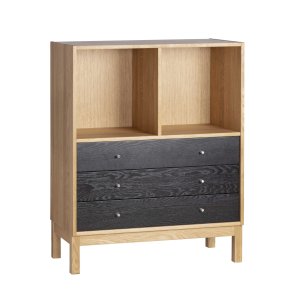 HASLEV KOMMODE 3002 I OLIEDE EGETR MED FRONTER I SORTBEJDSKET OG LACQUERET EG - 88