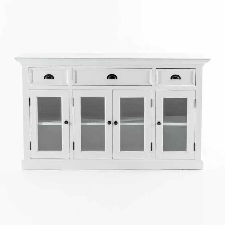 NOVASOLO HALIFAX KLASSISK HVID SK�NK MED 4 GLASD�RE OG 3 SKUFFE - 145