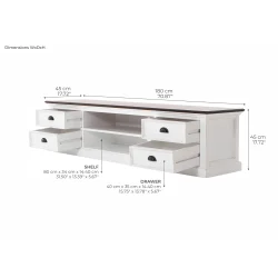 NOVASOLO HALIFAX ACCENT HVID PATINERET &amp; DYB BRUN STORT TV BORD MED 4 SKUFFER - 180