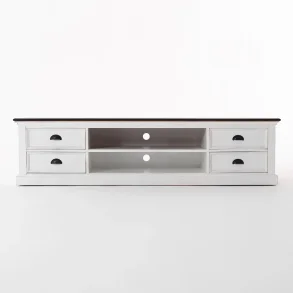 NOVASOLO HALIFAX ACCENT HVID PATINERET & DYB BRUN STORT TV BORD MED 4 SKUFFER - 180