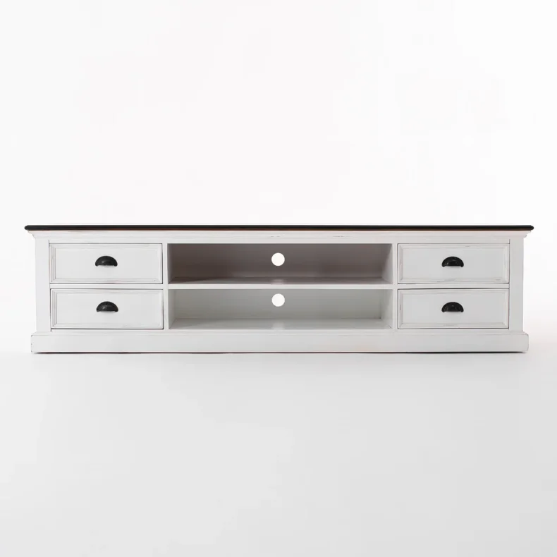 NOVASOLO HALIFAX ACCENT HVID PATINERET &amp; DYB BRUN STORT TV BORD MED 4 SKUFFER - 180