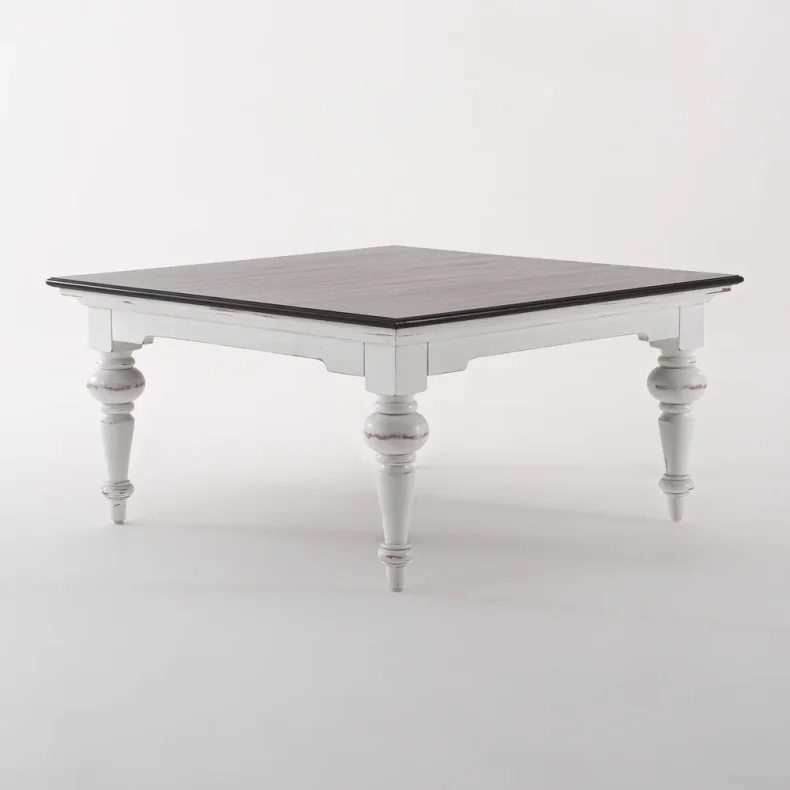 NOVASOLO PROVENCE ACCENT HVID PATINERET &amp; DYB BRUN KVADRATISK SOFABORD - 100