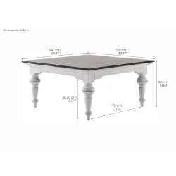 NOVASOLO PROVENCE ACCENT HVID PATINERET &amp; DYB BRUN KVADRATISK SOFABORD - 100