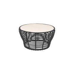 CANE-LINE BASKET MEDIUM SOFABORD M/TRAVERTINE LOOK BORDPLADE - GRAPHITE WEAVE 75