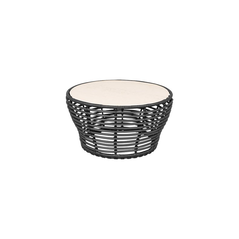 CANE-LINE BASKET MEDIUM SOFABORD M/TRAVERTINE LOOK BORDPLADE - GRAPHITE WEAVE 75