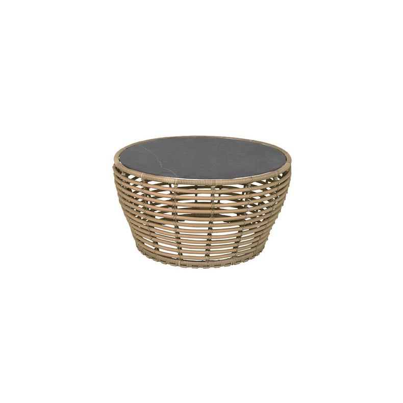 CANE-LINE BASKET MEDIUM SOFABORD M/ SORT BORDPLADE - NATURAL WEAVE 75