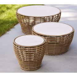 CANE-LINE BASKET MEDIUM SOFABORD M/TRAVERTINE LOOK BORDPLADE - NATURAL WEAVE 75