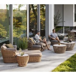 CANE-LINE BASKET MEDIUM SOFABORD M/TRAVERTINE LOOK BORDPLADE - NATURAL WEAVE 75